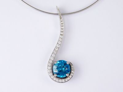 Blue Zircon and Diamond Signature Pendant