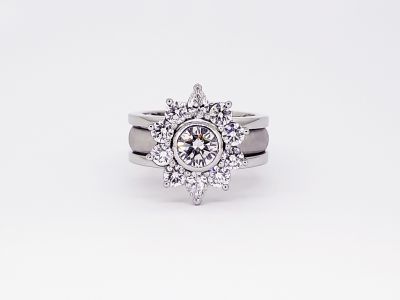 Diamond and Platinum Flower Jacket Ring