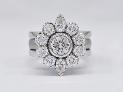 Diamond and Platinum Flower Jacket Ring