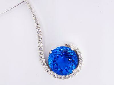Swiss Blue Topaz and Diamond Signature Pendant