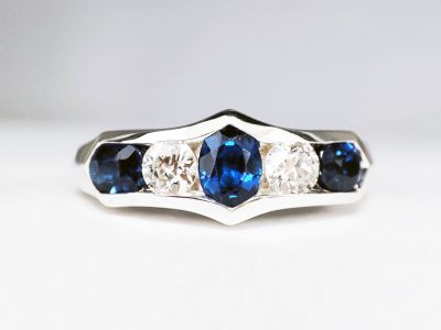 Silver Sapphire & Diamond Ring